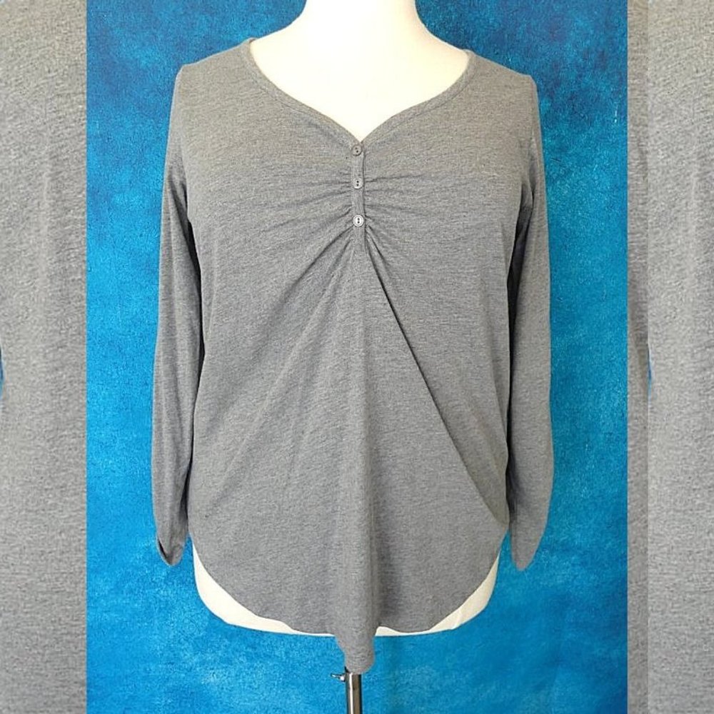 NWOT Roaman's Grey Ruched Henley Top Size 18/20 - Picture 2 of 8